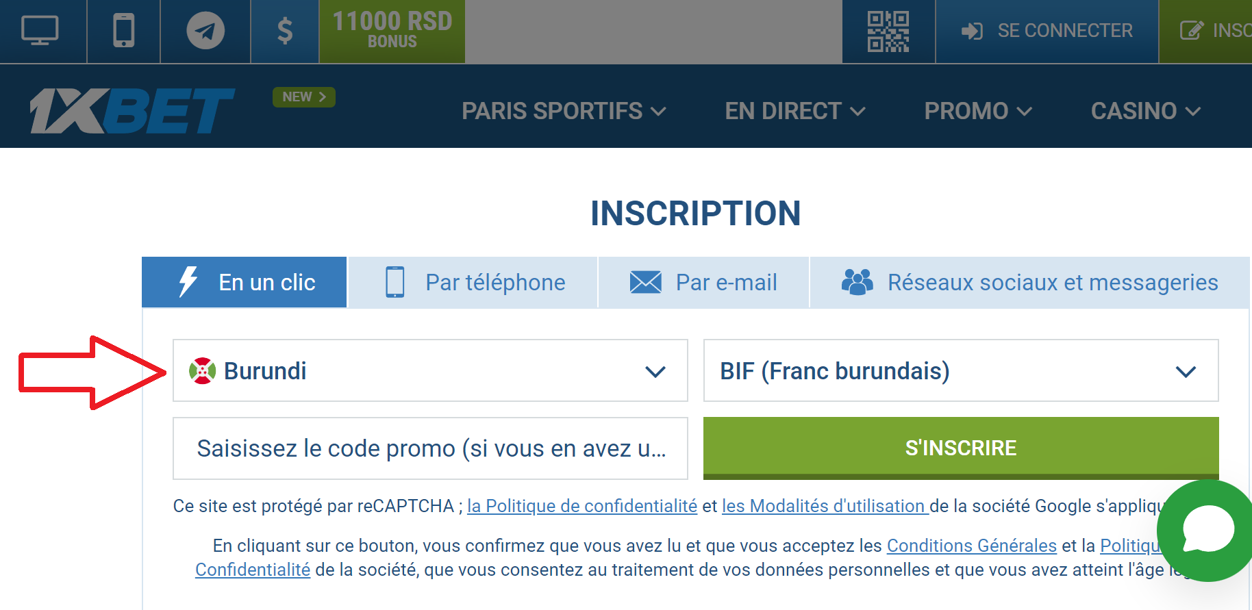 1xBet inscription complète